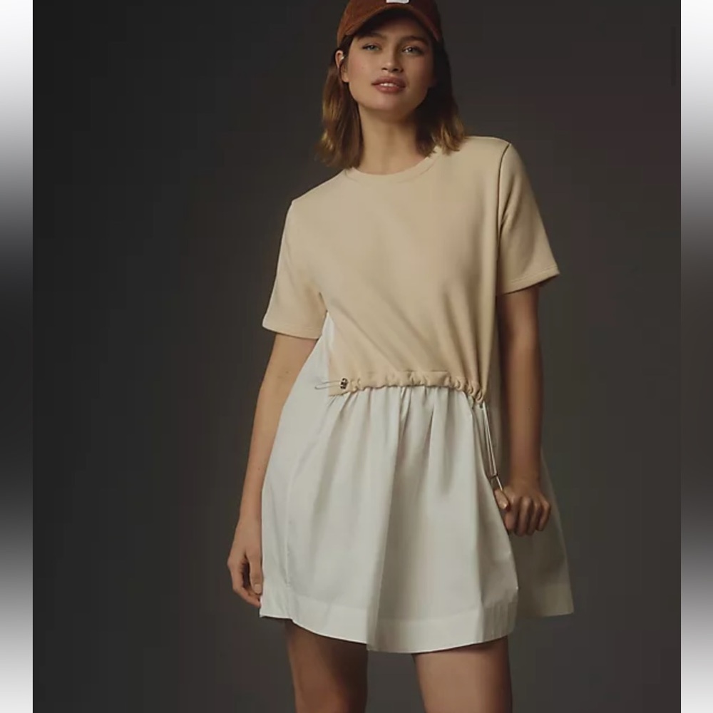 Anthropologie Pilcro Short-Sleeve Sweatshirt Twofer Mini Dress, very unique